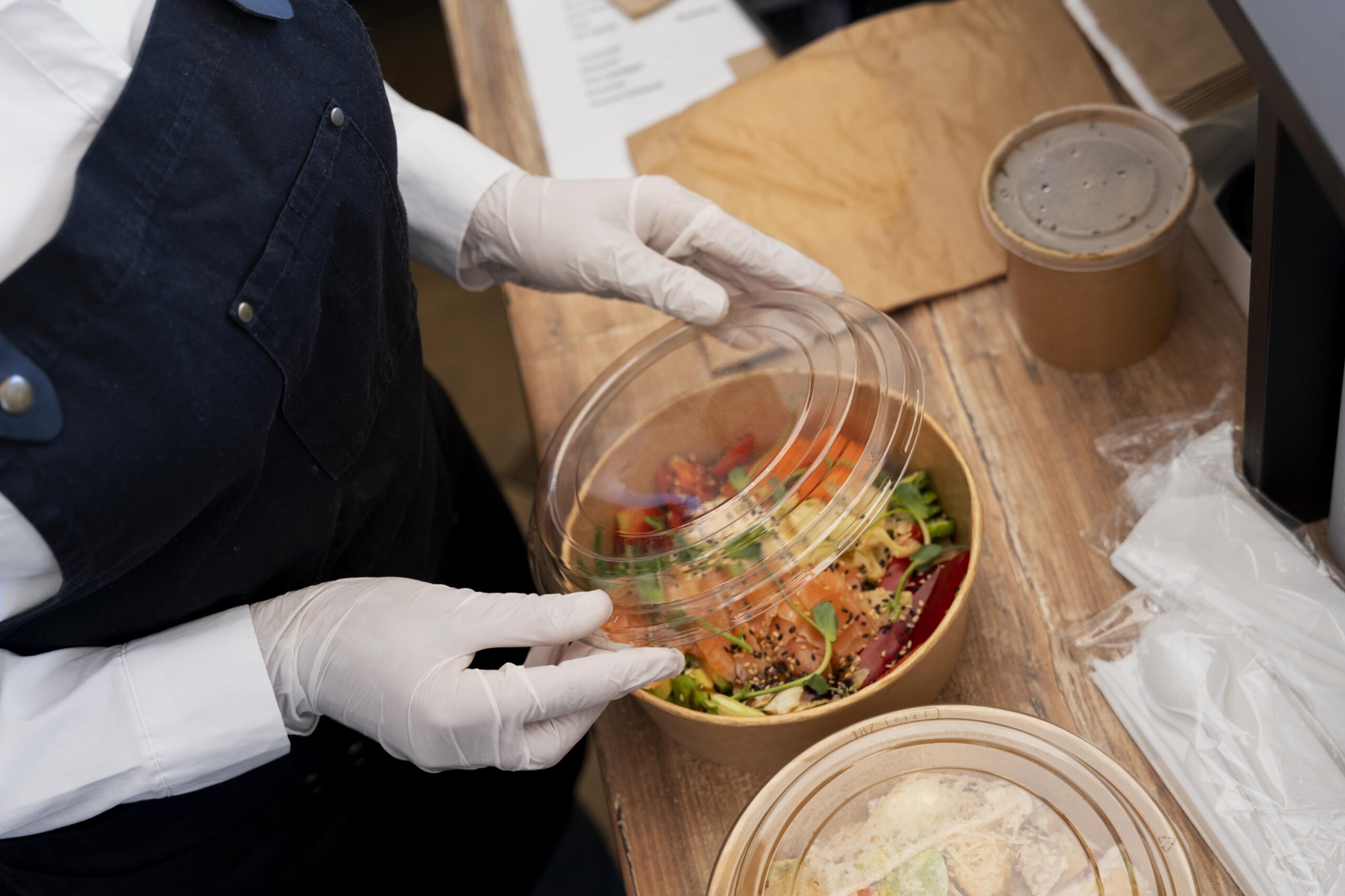 high-angle-woman-with-gloves-packing-salad-takeaway-scaled